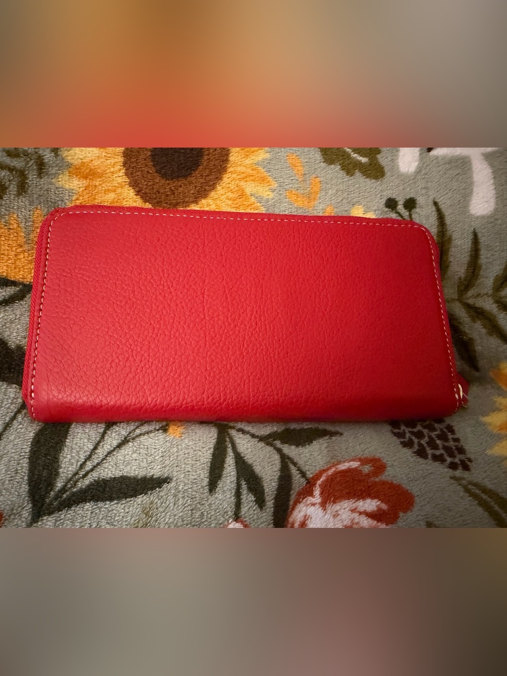 Red Leather Zip-Around Clutch Wallet